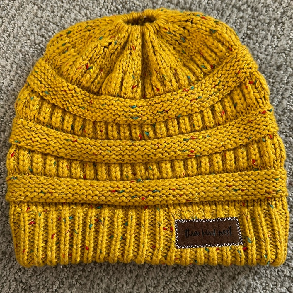 Three bird nest knit beanie
